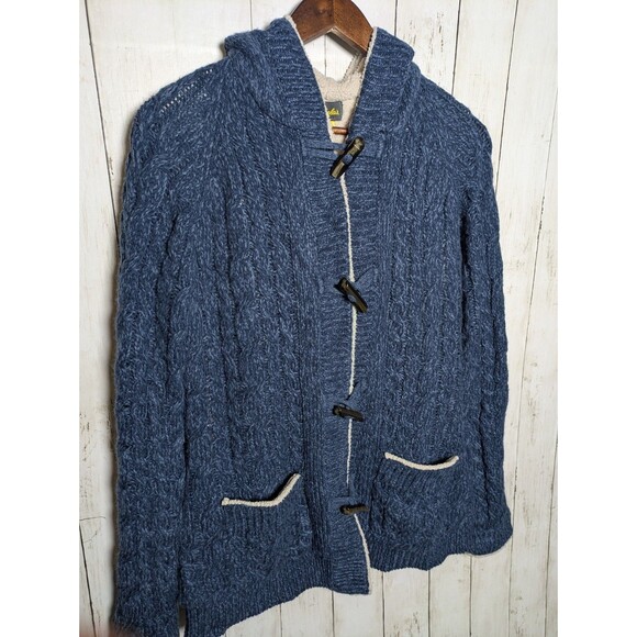 Cabela’s Blue Cable Knit Toggle Hoodie Jacket Womens Size M Cozy Sherpa Lined - Picture 2 of 9
